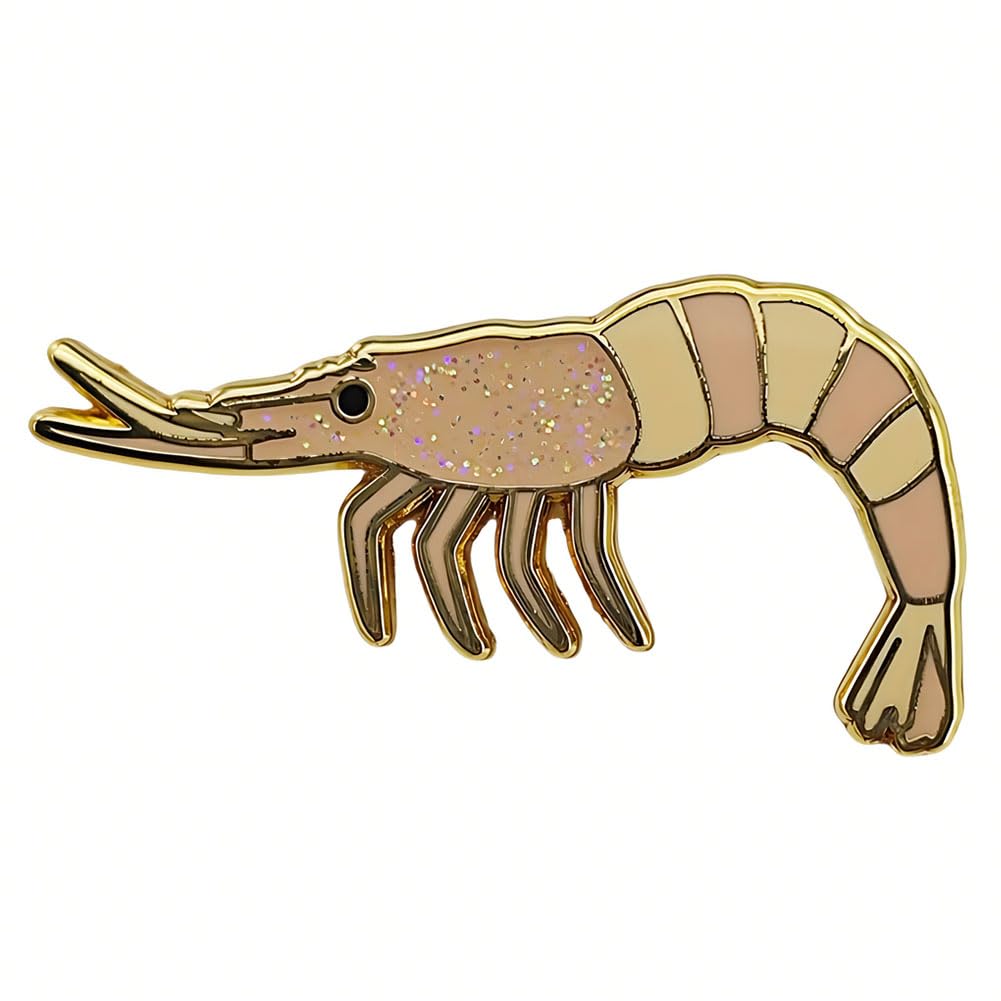 Ficsowy Glittery Shrimp Lapel Pin, Cute Shiny Shrimp Brooch, Enamel Metal Badge, Backpack Jewelry Accessory for Women, Men, Girls, Boys, Teens, Adults