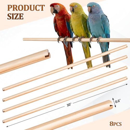 Image of Sintuff 8 Pcs Bird Perches for Cage Accessories, Wooden Perch Rods Replacement with Double Head Slots, 0.6 Inch Diameter Natural Wood Stand for Parrot Macaw Cockatoo Parakeet (30 Inches)
