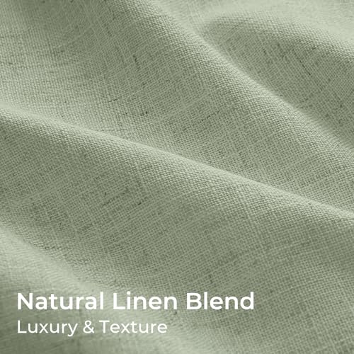 Pinch Pleated Blackout Curtains 108 Inches Long, Linen Blend, 100% Blackout Drapes with 20 Hooks, Ideal for Bedroom and Living Room, 40" W x 108" L (Pack of 2), Light Sage