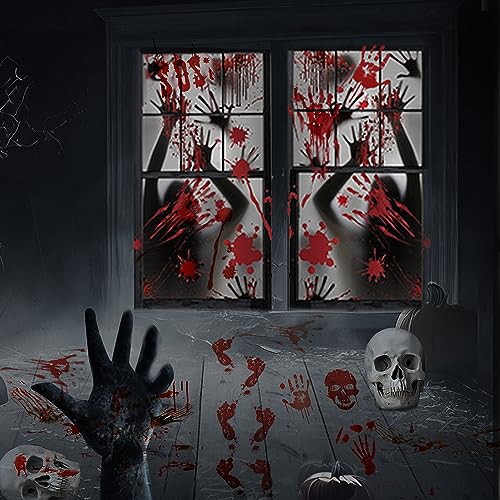 Halloween Deko Gruselig Fensterbilder Fensterdeko: Horror Groß Halloween Deko Fenster Sticker Tür Wand Dekoration Wiederverwendbare Blut Aufkleber für Innen Outdoor Garden Haunted House Zombie Party