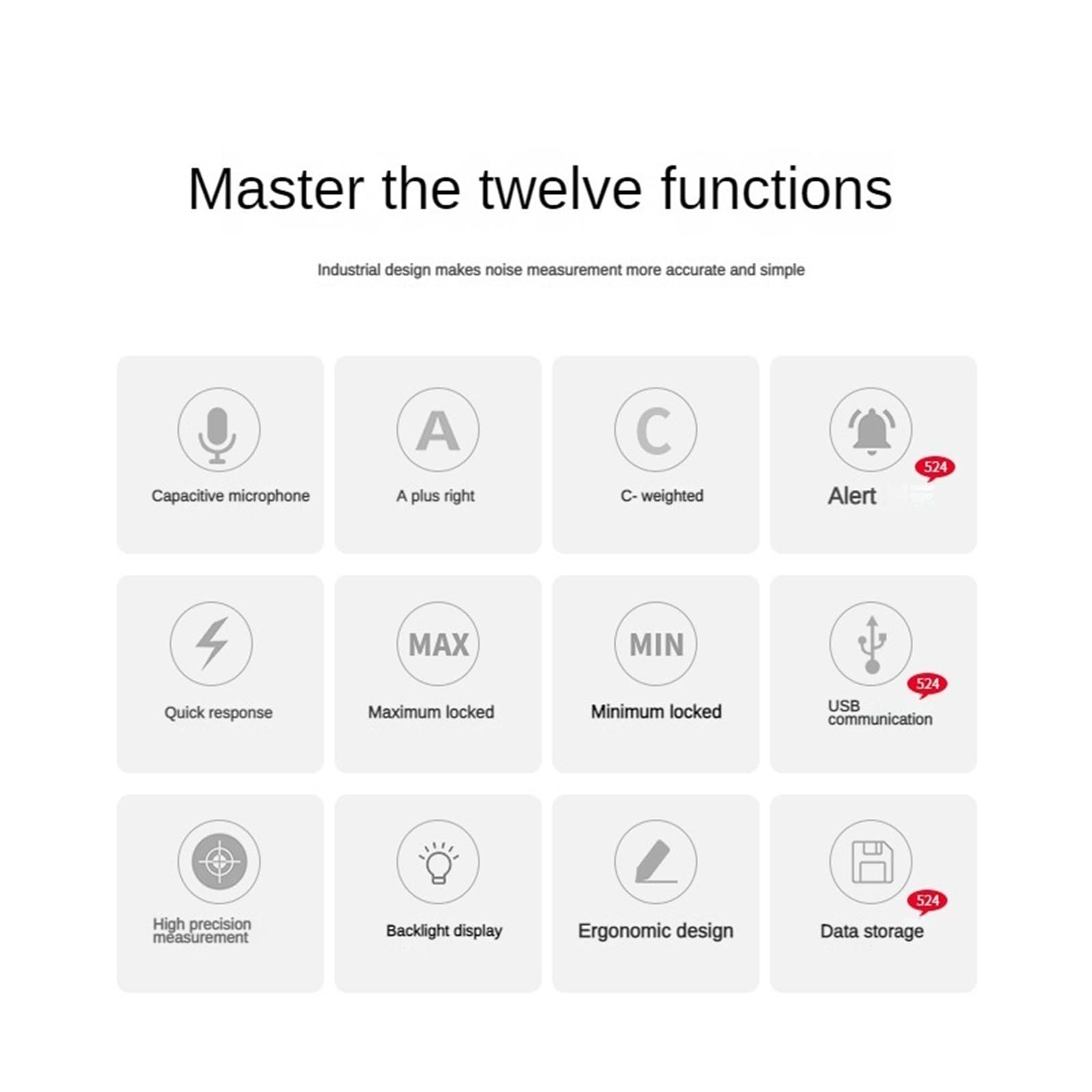 Medidor de nivel sonido digital Probador monitoreo decibelios Instrumento medición cantidad Detector audio ruido óptico PrecisióN Extremadamente Alta(SW-523)