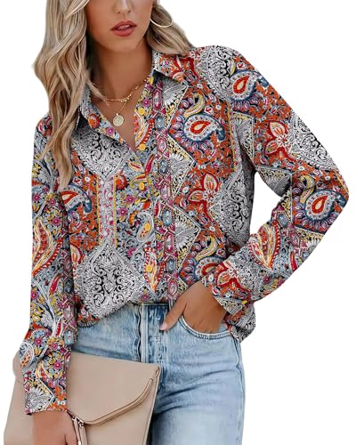 Image of Magritta Women's Shirts Fashion Casual Loose Fit Long Sleeve Button Down Lightweight Collared Blouse Tops