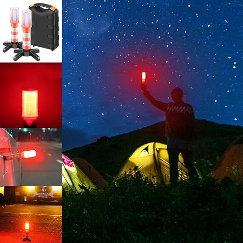 COFEMY LED Notfall Flares Set - Rotes Licht für Autobahn Straß Sicherheitsleuchte Camping-Lampe Alternative zu Sicherheitsdreieck LED-Notfall, 2 Leuchten (1)