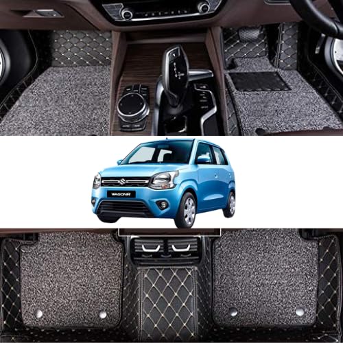 Image of CAPEDELL Premium 7D car Floor Mats (Wagon R New, Black with Golden, Faux Leather, 1, Customizable, HE2024)