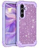 LONTECT for Galaxy S24 FE 5G Case Shockproof Three-Layer Heavy Duty Hybrid Sturdy High Impact Protective Cover Girls Women Glitter Case for Samsung Galaxy S24 FE 5G 2024,Shiny Purple