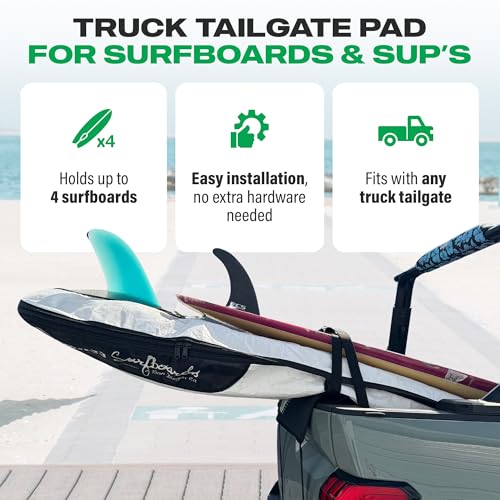 COR Surf Tailgate Truck Pad for SUP | Longboard | Surfboard | Ladders or Lumber with Premium Scratch-Resistant Tie Downs (Black)