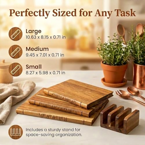 Set de 3 tablas de cortar rectangulares de madera de acacia miniatura 4