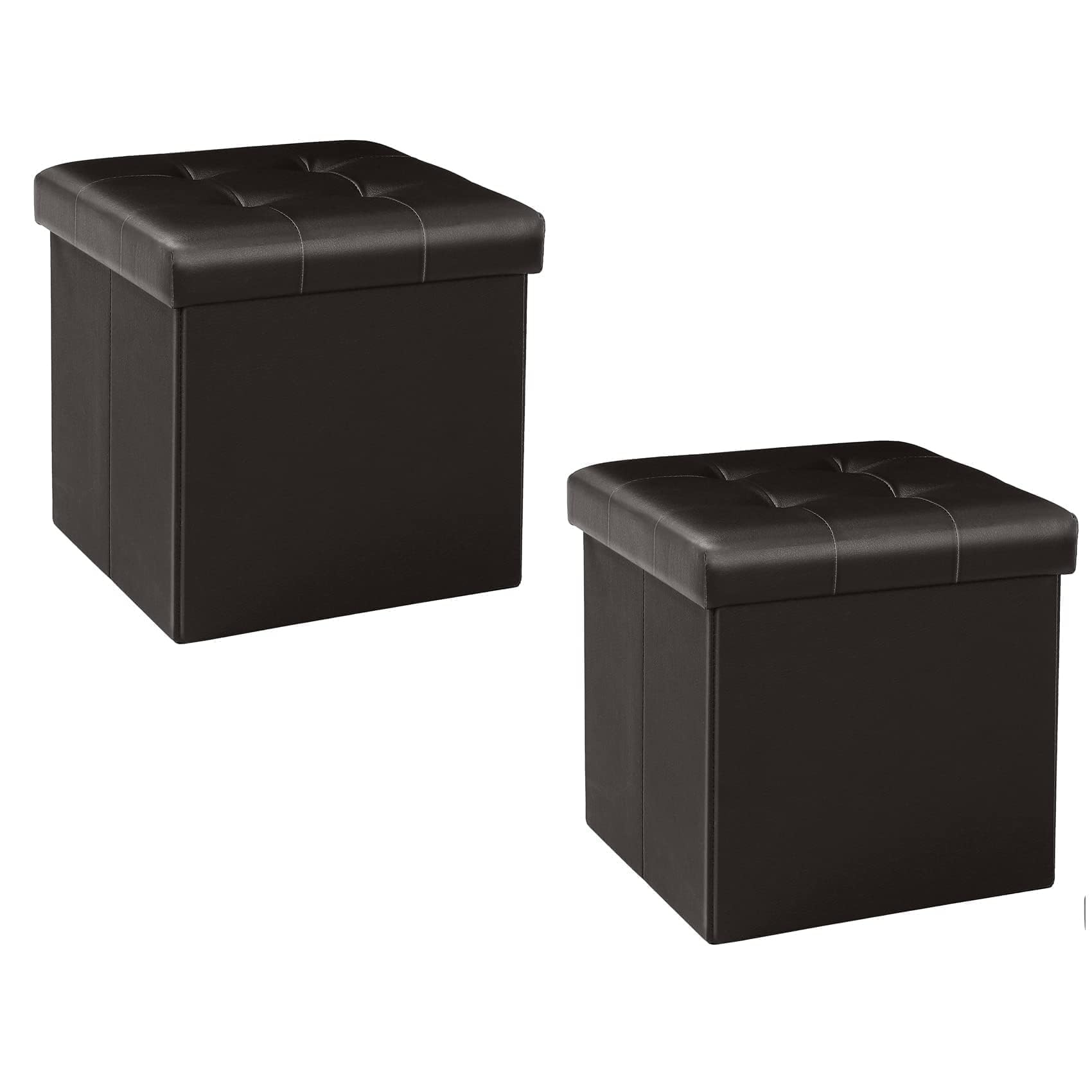 B FSOBEIIALEO Storage Ottoman Small Cube Foot Rest Seat Faux Leather, Brown 12.6"X12.6"X12.6" (2 Pack)