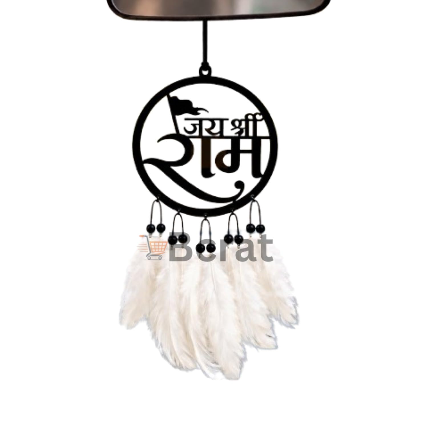 Jai Shri Ram Metal Wall Hanging with White Feather Tassels | Spiritual Home Décor | Dream Catcher Style-image-20
