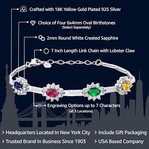 Gem Stone King Customized and Personalized Engraved 4 Gemstone Birthstone and White Created Sapphire Tennis Bracelet For Women | 925 Sterling Silver | 7 Inch + 1 Inch Extender2