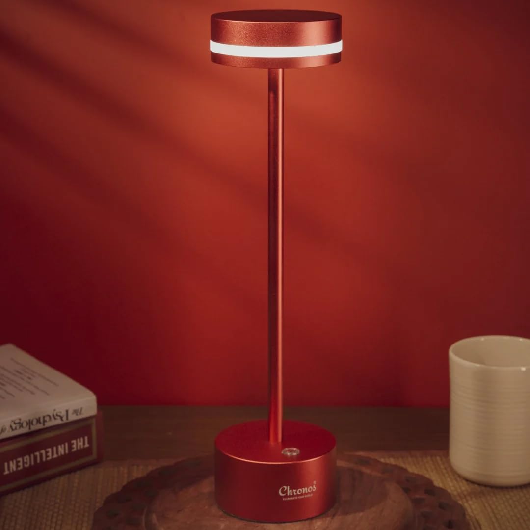 Chronos Lucy Cordless LED Table Lamp - USB Rechargeable Portable Touch Control Dimmable 3 Light Color Tunable Table Lamp for Hotel, Cafe, Restaurant or Home for Bedside, Dining (Red)-image-37