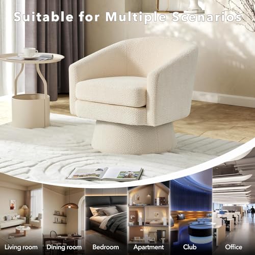 Sillón redondo chenille beige con giro 360 grados miniatura 6