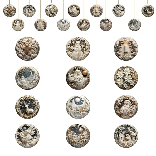 24 Piezas Adornos Madera Navidad, 12 Colgantes de Navideños Patrones con Temática Navideña de Madera Adornos Arbol Navidad con Eslingas para Decoración Christmas Tree Fiesta de Navideño (C)