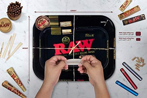 RAW Bundle - Black Rolling Tray with Black Magnetic Tray Cover | Size - Large | Perfect Storage for Home or On-The-Go