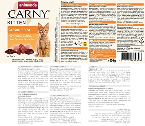 animonda Carny Kitten Katzenfutter, Nassfutter Katzen bis 1 Jahr, 6 x 400 g , Geflügel-Cocktail, 400g (6er Pack)