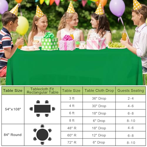 Image of Smiry Disposable Table Cloth 3 Pack, 54 x 78 Inch Waterproof Plastic Tablecloth, Decorative Rectangle Table Covers for Party, Birthday, Picnic, Green