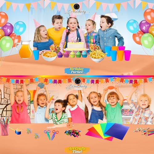 Image of Grandipity Plastic Table Cloth Disposable 12 Pack 54 inch x 108 inch Rectangle | Peach Plastic table covers, durable disposable tablecloths, fade and tear-resistent table cover for party, event