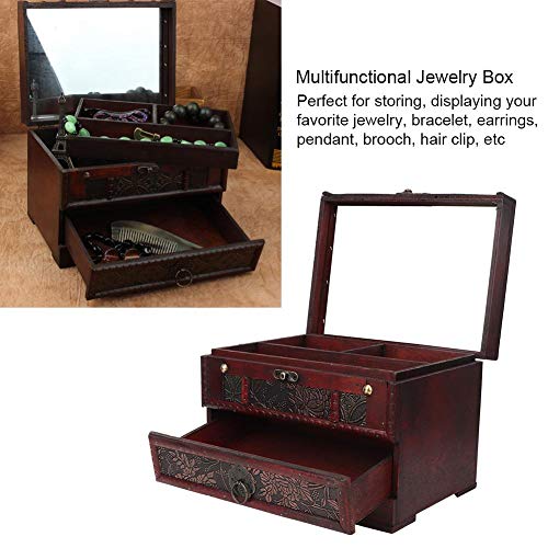 Walfront Vintage Wooden Jewelry Box, 8.7 X 6.3 X 6.3In Case Holder Necklace Earrings Storage Box Organizer With Mirror For The Wedding Or A Personalized Jewelry Box Or Gift Box #TOP3