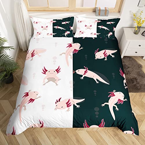Housse de couette axolotl rose en polyester pour lit double avec 2 taies d'oreiller blanches - 3