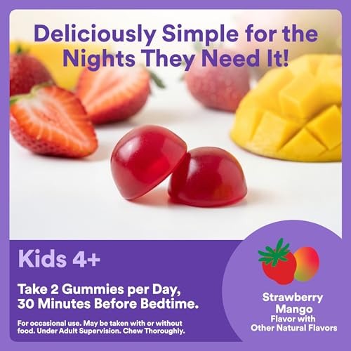 Image of SmartyPants Kids Sleep Melatonin 0.5mg Gummies with Chamomile & Vitamin D3, Gluten Free, Clean Label, Drug Free Sleep Aid, Strawberry Mango Flavor, 60 Gummies (30 Day Supply)