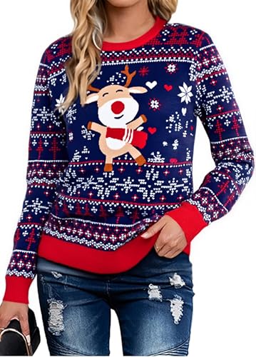 Litherday Weihnachtspullover Damen Christmas Strickpullover Sweater...