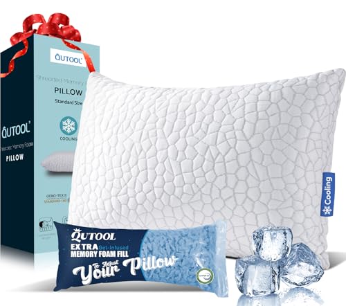 QUTOOL Cooling Pillows for Sleeping Shredded Memory Foam Pillows 1 Pack, Gel Bed Pillow for Hot Sleepers, Soft and Yet Supportive, Adjustable Pillow for Side Stomach Back Sleepers, Gift for Women Men