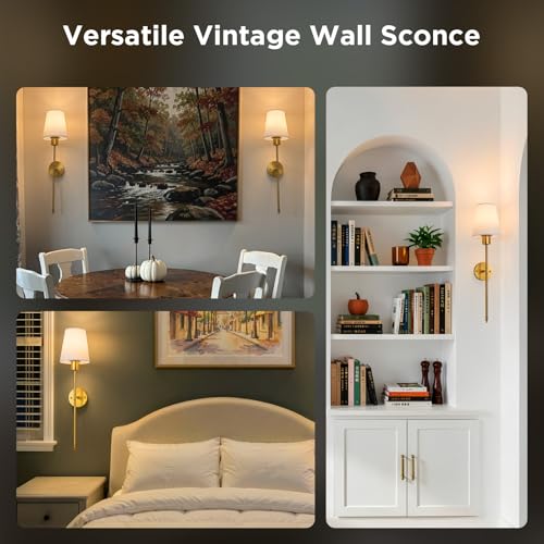 Image of Brightown Battery Operated Wall Sconces Set of Two,Gold Sconces Wall Decor | RGBWW Rechargeable Wall Lights with Dimmable Magnetic Bulbs & Remote, Wireless Wall Lamp for Living Room Bedroom Hallway