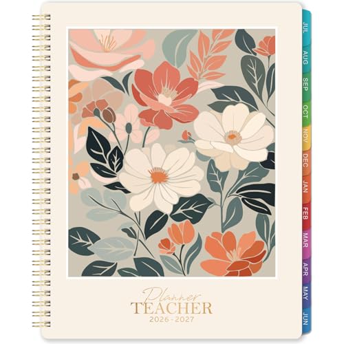 Teacher Planner 2026-2027 - 2026-2027 Teacher Planner, Weekly & Monthly Lesson Planner, July 2026 - June 2027, 8.5" x 11", Colorful Monthly Tabs, Twin-Wire Binding, Back Pocket