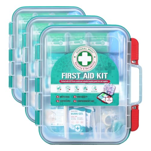 Image of General Medi 420 Pieces Professional First Aid Kit - HardCase First Aid Box - Contains Premium Medical Supplies for Travel, Home, Office, Vehicle, Camping, Workplace & Outdoor (Pack of 3)