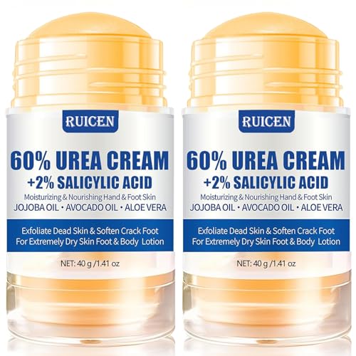 Crema Pies Urea, Ruicen Creme Urea 60%, Crema Pies Secos y Agrietados con 2% de ácido Salicílico-Rápida Absorción y Seguridad Talones Agrietados para Humectar, Eliminar Callos y Suavi-2PCS