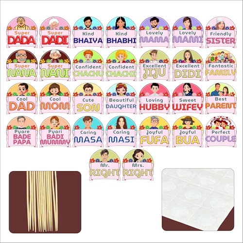 Image of Family Photo Booth Props Kit (20+ Pcs) | Relationship Theme Party Props for Kids & Newborn Photoshoot | Baby Shower, Birthday Decoration Props | Premium Cardstock with Wooden Sticks