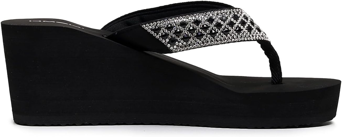 Womens Platform Flip Flops Rhinestone Wedge Sandal Soft Cushion Beach Thong Sandals - Image 7