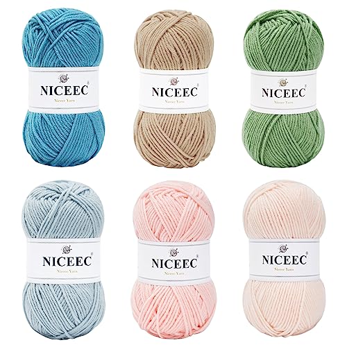 Image of NICEEC 300g Soft Assorted Colors Yarn - Sport Weight,100% Acrylic, 4 Ply, Bonbons Yarn for Crochet & Knit, DIY Project Starter Kit for Kids or Adults(Total 870yds) - Series 12