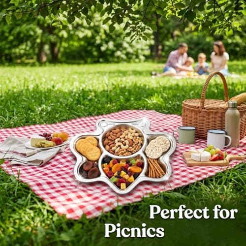 Image of Happy Hues Stainless Steel Divided Meal Plate Tray-3 Compartments Dinner Dish for Baby (BEE)