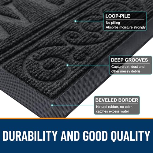 Image of OLANLY Welcome Door Mat Indoor Outdoor Entrance, Heavy Duty Sturdy Front Door Mat, Waterproof All-Weather Doormat, Stain Resistant, Low Profile, Easy Clean Patio Entryway Mat, 47 x 32, Black