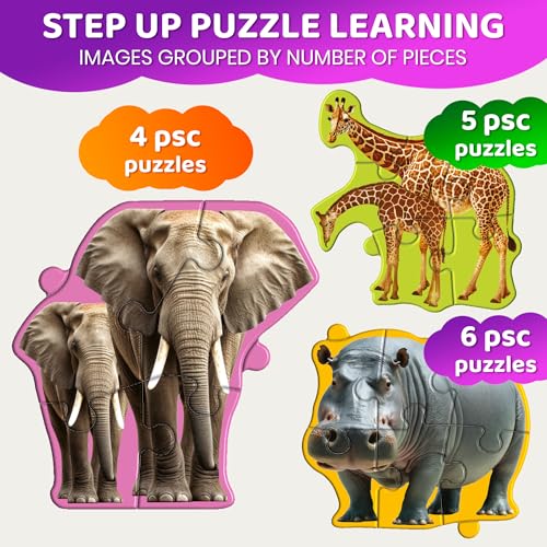 Image of QUOKKA Step Up Magnetic Puzzles for Toddlers 1-3, Safari Animals Puzzle Set in One Book, Travel Games for Kids 3-5, Screen Free Toy for Toddlers and Preschoolers