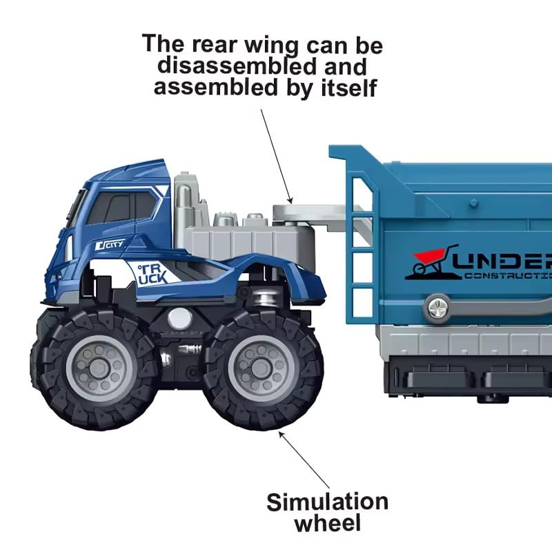 Image of 4WD Die cast Alloy Models Engineering Transport Truck for Kids Boy Girls Children 1:43 Friction Powered Sand Dumper Trailer Tractor Toy Pull Back Vehicle (Multicolor, Pack of 1)