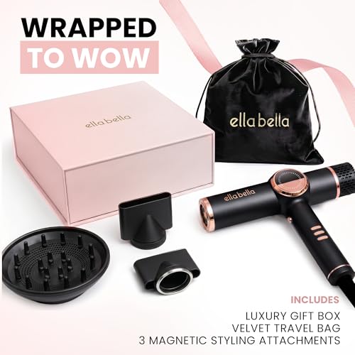 Image of ELLA BELLA Ionic Hair Dryer with Diffuser - Negative Ion Blow Dryer, Quiet