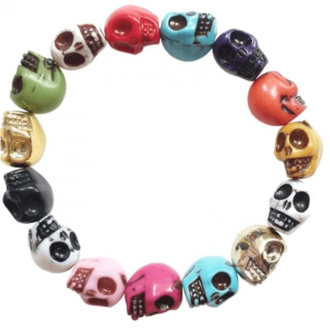 Haowul Women's Punk Style Skull Bracelet Gothic Colorful Skull Bracelet Elastic Bracelet Linked Bracelet Jewelry Gift For Girls
