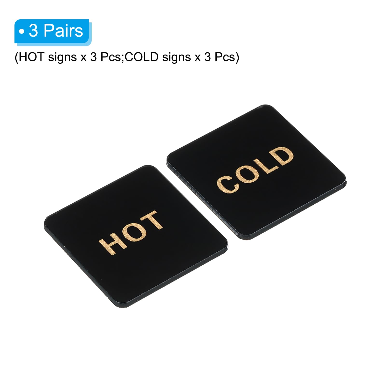 PATIKIL Self Stick Hot/Cold Water Label, 3 works/6 Pack Acrylic Square Shape Sticker Signs for Faucets Sinks Black - Image 3