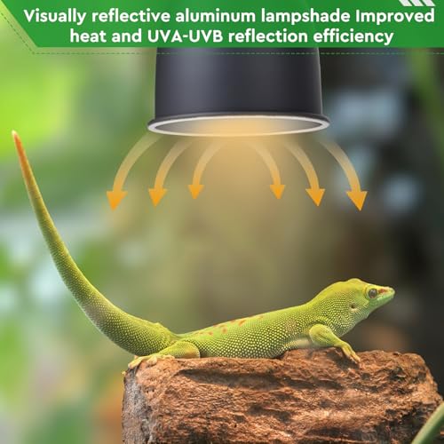 CPROSP Reptilien Terrarium Dome Lampenfassung E27 mit 1 Wärmelampe, Aluminium Reflektorlampe mit Haken, Wärmelampefassung Terrarium für Schildkröte, Bartagame, 14cm