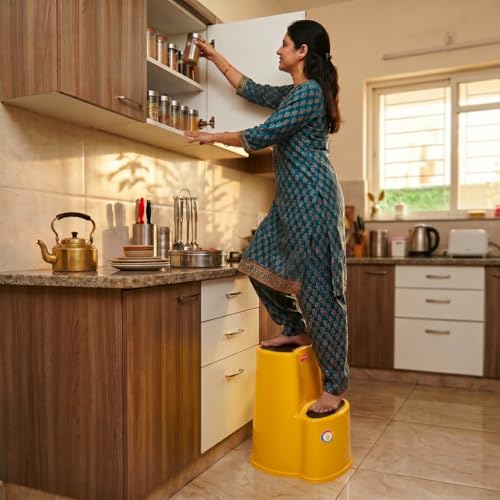 Image of Multipurpose Step Stool with Anti-Skid Surface for Home, Kitchen & Office | Premium Plastic Ladder Stool | 220 kg Hight Weight Load Capacity | 60 x 47 x 51.5 cm  (Mango Yellow)