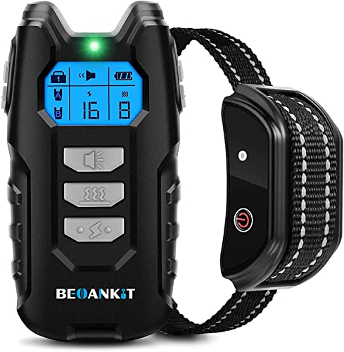 Beoankit Collier de Dressage pour Chiens, Portée de 1000 Mètres et Verrouillage de Sécurité du Clavier, Collier Électrique avec Modes Son, Vibration et Choc, Résistant à l'eau IP67 et Rechargeable