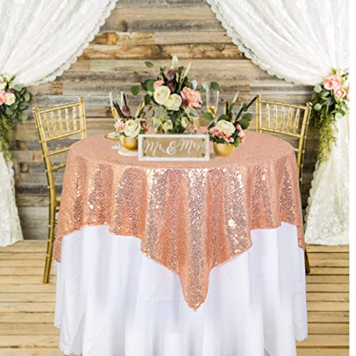 50''X50'' Square Rose Gold Sequin Tablecloth Glitter Table Overlays Small Sequin Table Cloth For Round Tables Sequin Overlays, Runners, Gatsby Wedding, Glam Wedding Decor, Vintage Weddings #TOP15