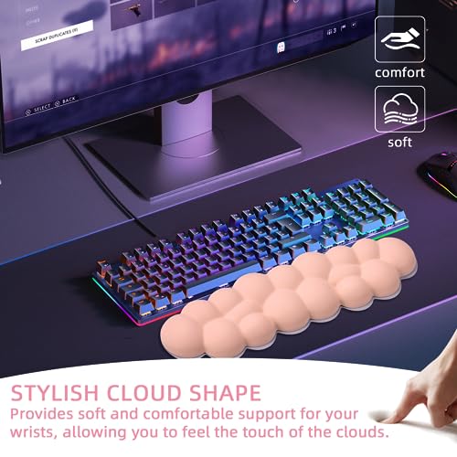 Image of Cloud Wrist Rest for Computer Keyboard, PU Leather Cloud Palm Rest Keyboard, Cute Wrist Pad for Keyboard, Wrist Support for Keyboard, Desk Accessories Keyboard Arm Rests for Wrists, (Pink)