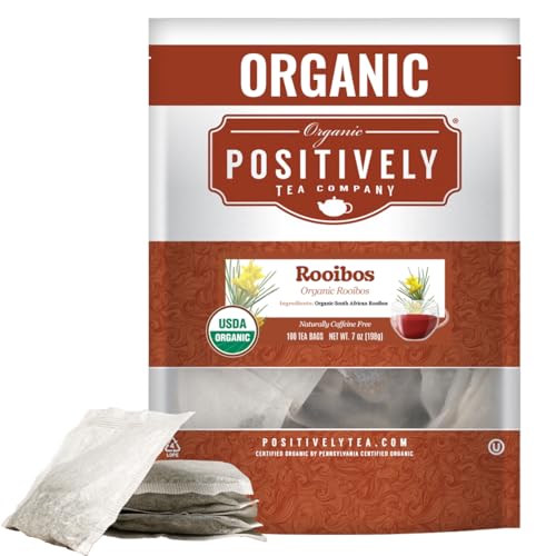Image of Organic Positively Tea Company, South African Red Rooibos Tea Bags, 100 Count, Eco-Friendly Tea Bags, Non-GMO