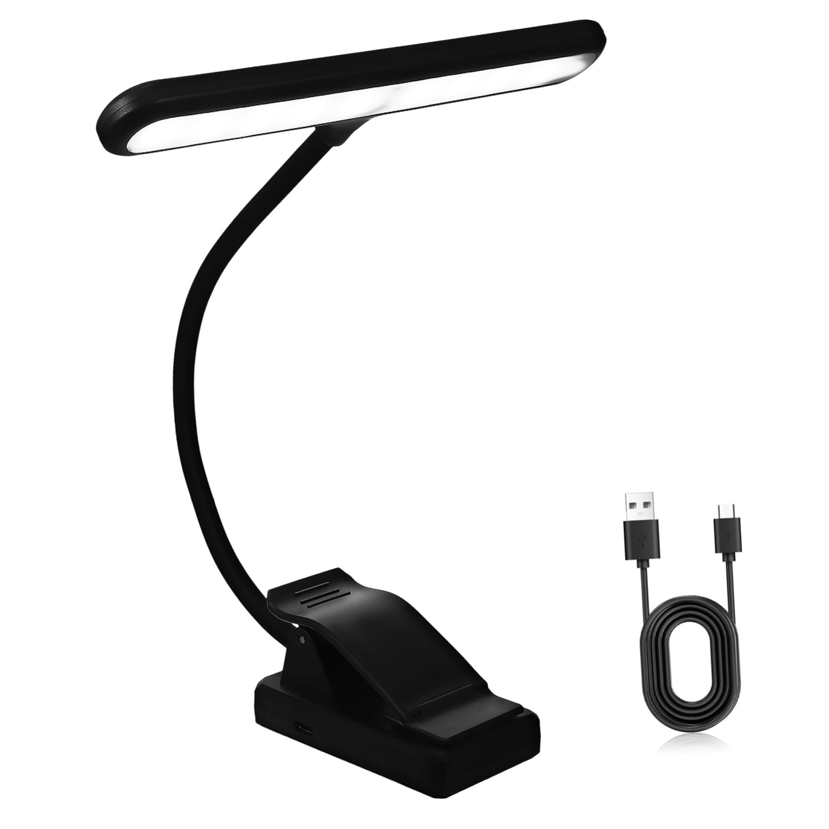 VANZACK Lampada Da Lettura a Led Clip Regolabile, Luce Per Pianoforte Verticale Ricaricabile Batteria Integrata, Collo Flessibile e Luminosità Dimmerabile Per Lettura e Leggio