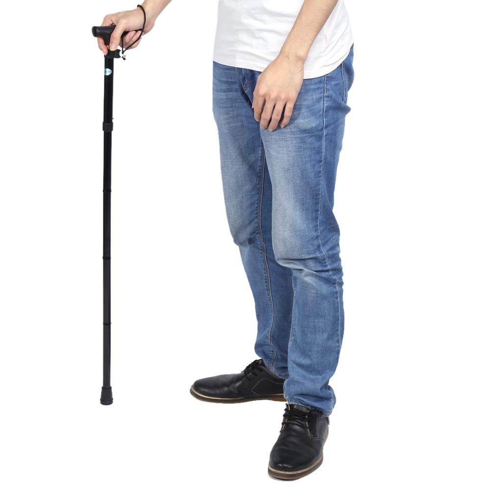 Uxsiya Bastone da passeggio portatile pieghevole anti-shock regolabile in altezza per anziani e arrampicata (nero senza luce LED)