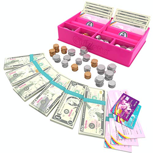 GirlZone Unicorn Money Play Set for Kids â€“ Realistic Dollar Bills, Coins, Credit & Debit Cards & Checkbook.
