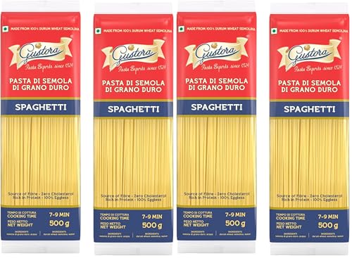 Image of Gustora Spaghetti Pasta Combo, 1 KG I Italian Spaghetti Pasta Combo Set I Made of Durum Wheat Semolina I Vegetarian I Tasty & Healthy I No Trans-fat I Rich in Protein I Cooking Time 10 Min (500gX2)
